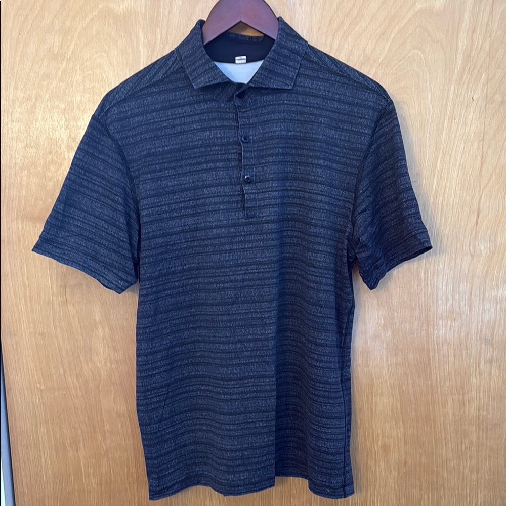 Men's Black and Gray Lululemon Striped Polo Shirt